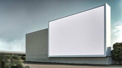 big signboard hanged on a modern building wall in the street with empty white space as mockup banner for advertisement