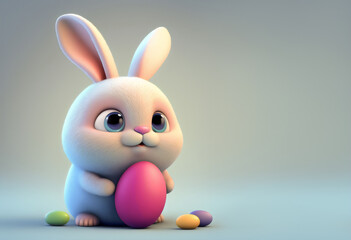 Cute Easter Bunny Holding a Easter Egg, Generative AI