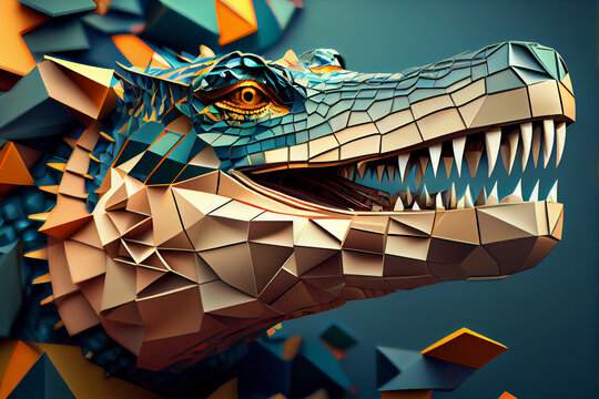 Beautiful abstract surreal geometric alligator concept, contemporary colors and mood social background