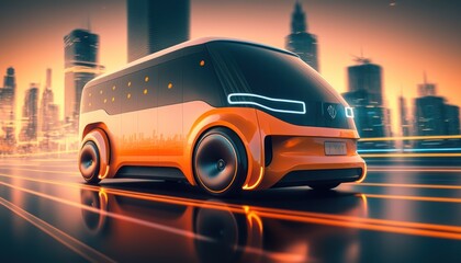 Obraz na płótnie Canvas Futuristic concept car in the city, generative ai
