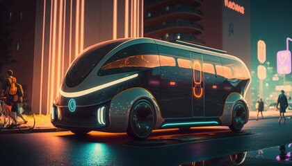 Obraz na płótnie Canvas Futuristic concept car in the city, generative ai