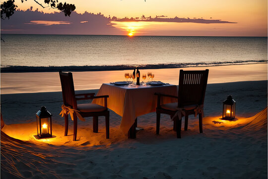 table setting at sunset