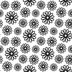 Beautiful small black contour linear flowers isolated on white background. Cute monochrome floral seamless pattern. Vector simple flat graphic illustration. Texture.