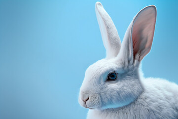 Blue Easter background template with Easter eggs - Greetings and presents for Easter Day - Copy Space - Generative AI	
