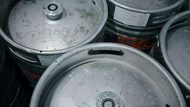 Beer kegs at brewery works