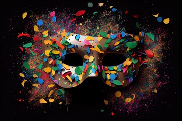 Colorful Carnival Mask on Black Background. Created with Generative AI Technology