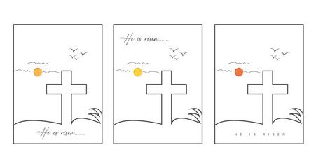 He Is Risen Concept With Minimal Vector Line Art. Line drawing, Line vector drawing, vector illustration or Easter Poster.