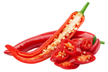 red hot chili peppers isolated on white background, full depth of field