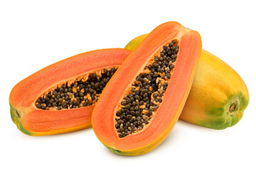Papaya isolated on white background, clipping path, full depth of field