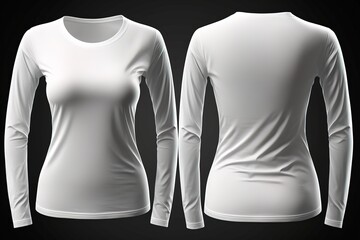 Blank Long sleeve T shirt for women template, white color with dark background