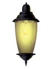 Garden lamp. Classic street lamp. Outdoor lighting of city. Vintage urban design. Outdoor wall garden light lamp style. Street light. Old style metal electricity lamp