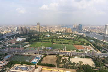 Cairo city seen from the heights of the Cairo Tower, on a sunny day with a lot of pollution.