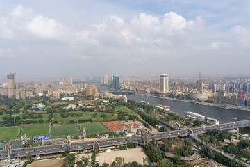 Fototapeta premium Cairo city seen from the heights of the Cairo Tower, on a sunny day with a lot of pollution.