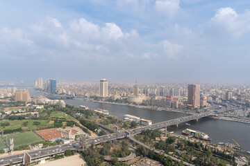 Fototapeta na wymiar Cairo city seen from the heights of the Cairo Tower, on a sunny day with a lot of pollution.