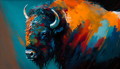 portrait of a bizon - obrazy, fototapety, plakaty