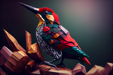Beautiful abstract geometric woodpecker concept, contemporary colors and mood social background.

 - obrazy, fototapety, plakaty