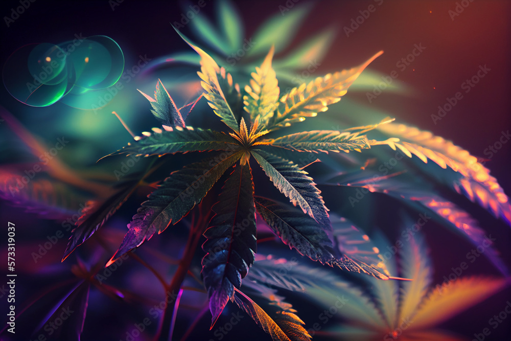 Aufkleber beautiful abstract illustrations cannabis leaf with lights on a bright bokeh background