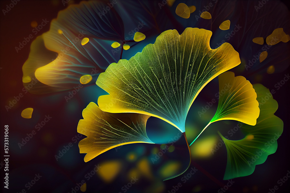 Aufkleber beautiful abstract illustrations ginkgo biloba leaf with lights on a bright bokeh background