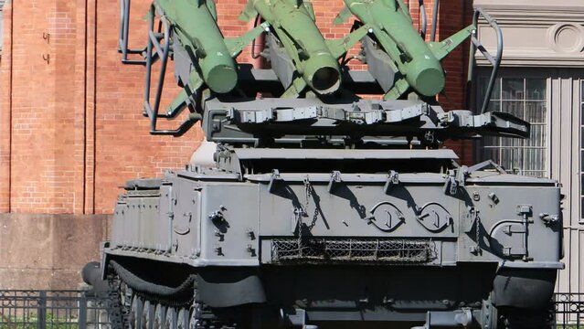 deadly weapon, rocket launcher with cruise missile rear view, panorama up