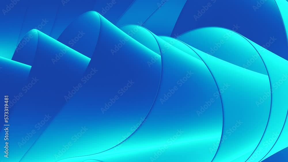 Poster abstraction blue gradient cgi surfaces curled in layers moving closer to each other. abstract shimme