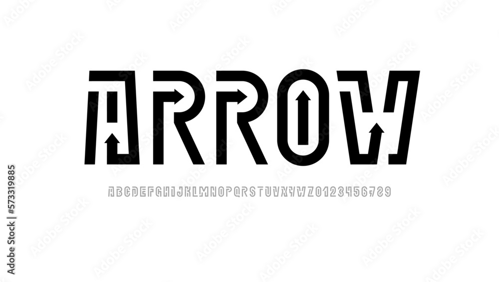 Poster digital font alphabet from segment line, lines technology style letters and numbers, vector illustra