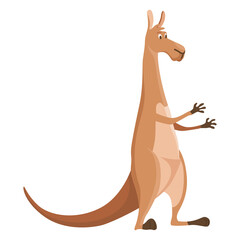 Kangaroo character posing. Adult kangaroo with pouch standing. flat cartoon animal of australian fauna and wildlife, isolated on white background