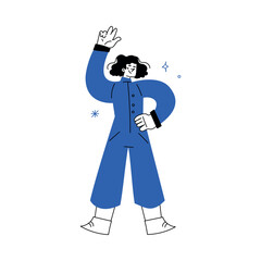 Woman Character Showing Positive V Sign Gesture Vector Illustration