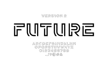 Obraz premium Digital style alphabet, font from line, letters and numbers made in linear style, vector illustration 10EPS