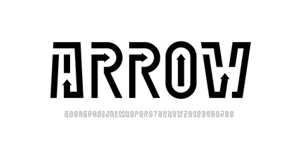 Digital font alphabet from segment line, lines technology style letters and numbers, vector illustration 10EPS