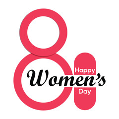 8 march happy women's day typographic, women's day social post, flyer, banner element, red and black 
