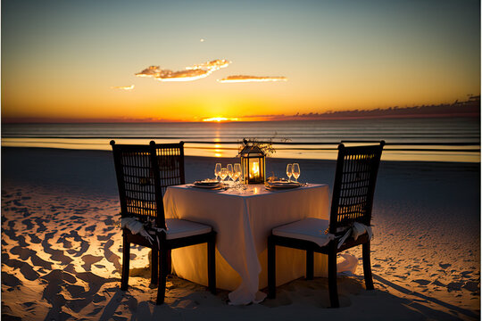 dinner table setup on the beach