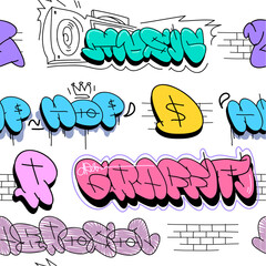 Seamless pattern graffiti street art tag. Urban culture. Creative art design poster backgrounds. Vector illustration. 