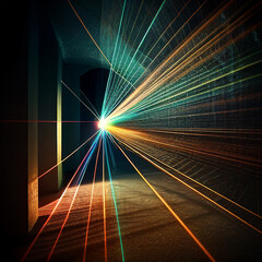 Colored laser beams in a dark room. Generative AI