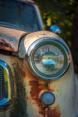 Closeup of a vintage automobile headlight