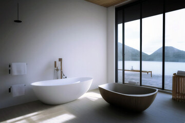 modern bath design. Highly detailed, realistic, photorealistic, octane rendering, super detailed