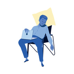 Sleeplessness with Man Sleeping at Daytime in Mask with Pillow on chair Suffer from Insomnia and Sleep Disorder at Night Vector Illustration