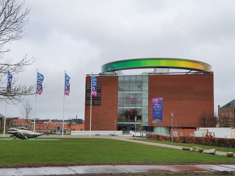 Aarhus, Denmark - 16 March 2020 - ARoS Aarhus Art Museum building against sky.