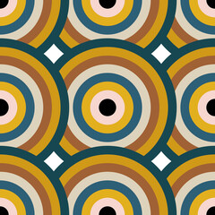 Circles with color palette. Seamless pattern with geometric colored spheres for textile. 