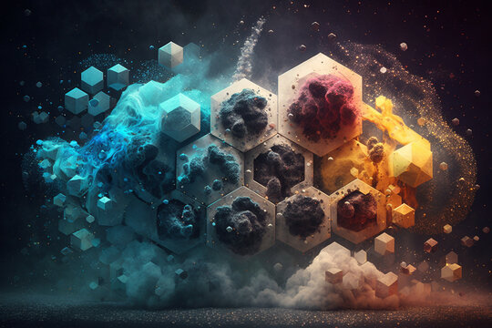 Space Hexagons geometry wallpaper, generative ai