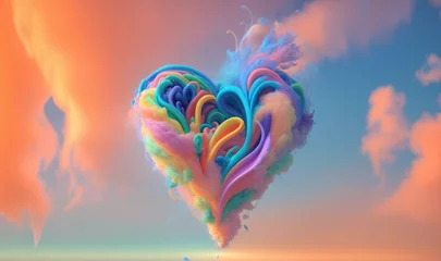 Foto op Aluminium Surreal Skies: A Dreamy Landscape of Heart-Shaped Colorful Clouds with Generative AI © Code Canvas