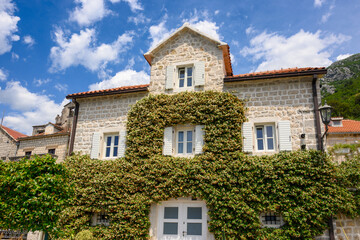Typical house, architecture of Perast - one of the most beautiful towns on Montenegro coast. Europe