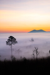 Thung Salaeng Luang National Park,The sun over the mountains and vast grasslands, Phetchabun Province, Thailand