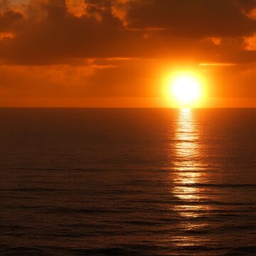 3d image of sun behind the sea - generative ai