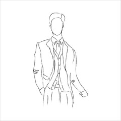 Man in business suit. Black and white sketch.