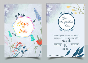 Invitation Card with beautiful blooming floral watercolor background.
Beautiful hand drawing Wedding invitation design pink rose invitation template. Elegant wedding card with beautiful floral vector.