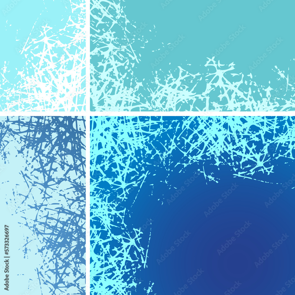 Poster set of ice crystals border with frosted patterns on freeze winter window. holiday design frames. jpe