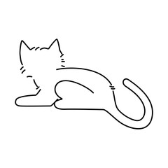 The cat sits with its back turned, looking into the distance. Perfect image for a calendar or greeting card. Vector isolated animal for stickers, emoji, decor, cards, patterns. Stylized pet