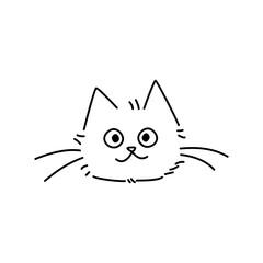 The cat with long whiskers and a wise look. Perfect choice for a logo or emblem. Vector isolated animal for stickers, emoji, decor, cards, patterns. Stylized pet