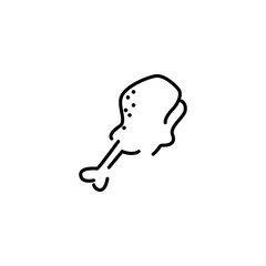 Piece of chicken leg on a bone in black lines on a white background. icon of a piece of chicken on the bone, bird's leg, delicious f

A piece of chicken on a bone in black lines on a white background.