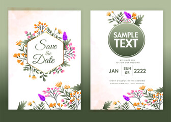 Invitation Card with beautiful blooming floral watercolor background.
Beautiful hand drawing Wedding invitation design pink rose invitation template. Elegant wedding card with beautiful floral vector.